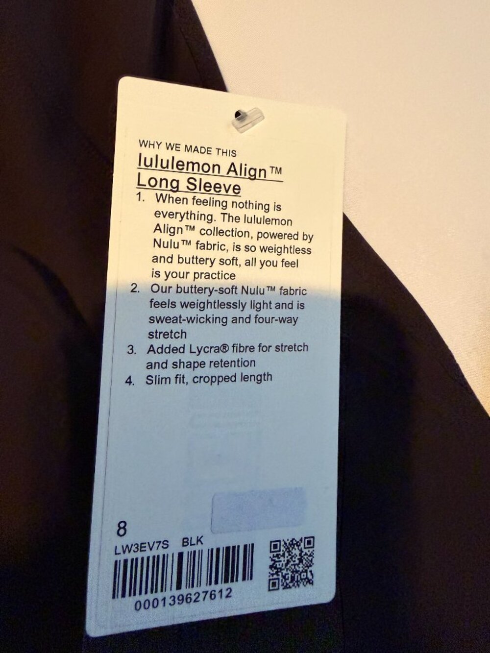 Lululemon Align™ Long Sleeve Crop Top Black Size 8 NWT Nulu Yoga - Picture 3 of 3